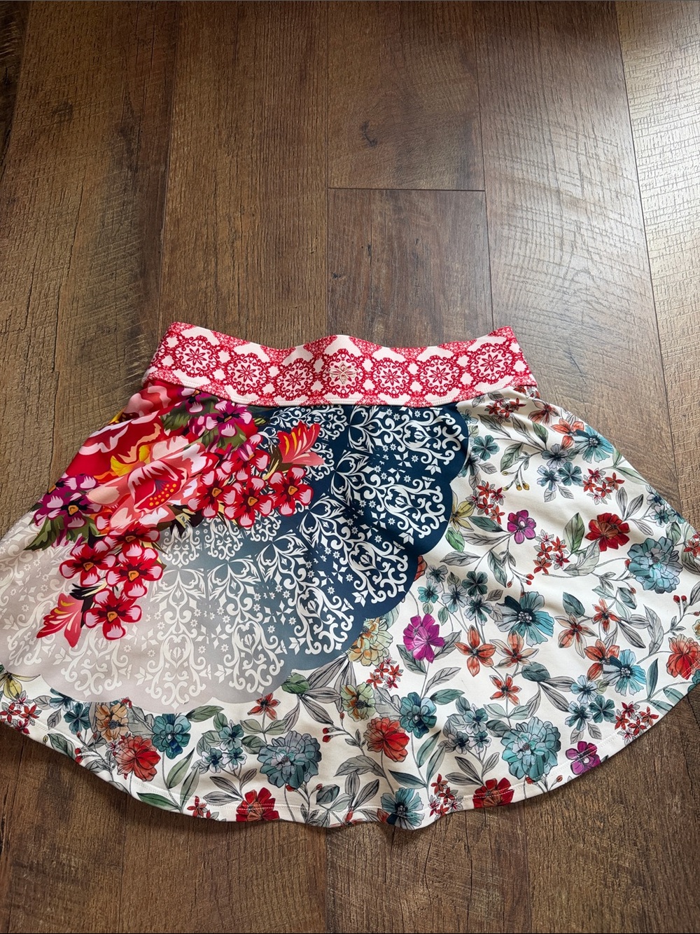 Johnny Was Multicolor Floral Circle Skirt with Red Waistband - Picture 9 of 10